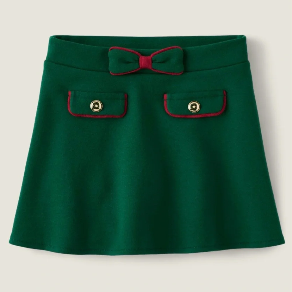 Gymboree Girls Border Ponte Skort in Nutcracker Green Mini Skirt Red Trim size 6